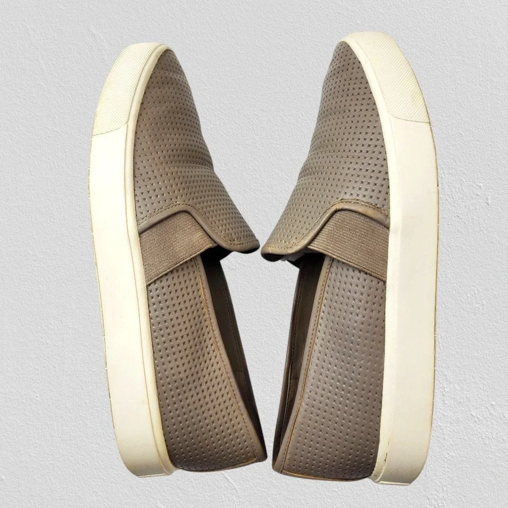 Vince Blair‎ Taupe Brown Perforated Leather Slip On Sneakers Womens Size 10